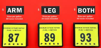 Gas pump showing that gas is so expensive it costs an arm and a leg
