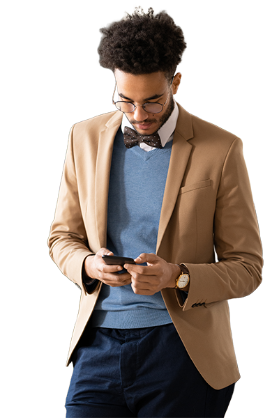 Business man on mobile device.