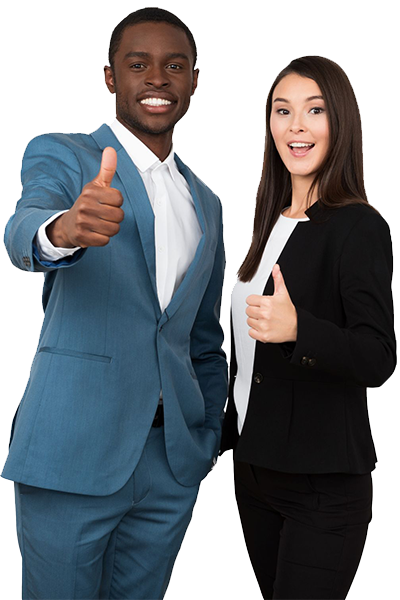 Business man and woman with thumbs up