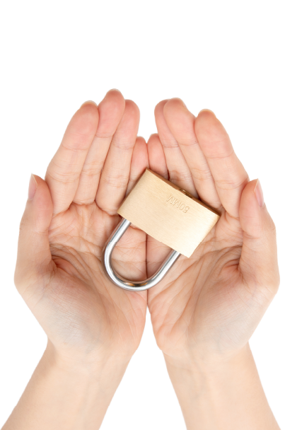 Hands holding lock