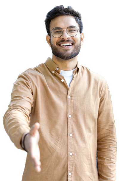 Man standing and extending his hand in welcome