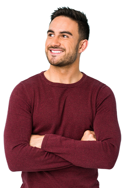 Young man in red sweater smiling